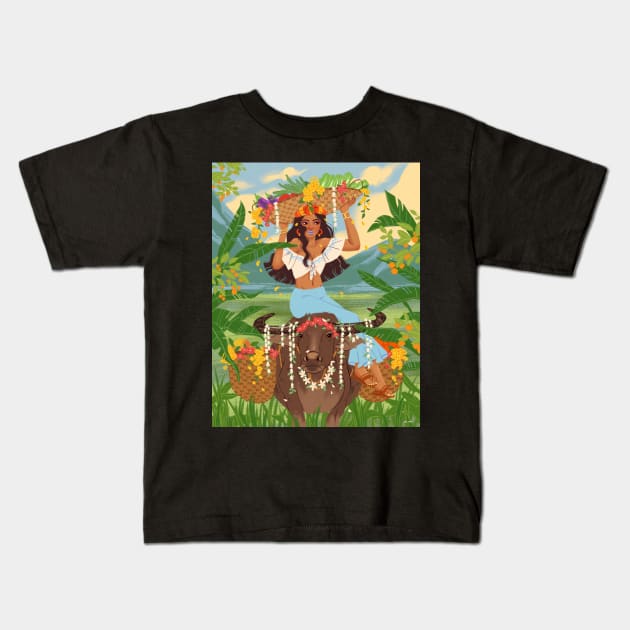 Carabao Ride Kids T-Shirt by acaballz